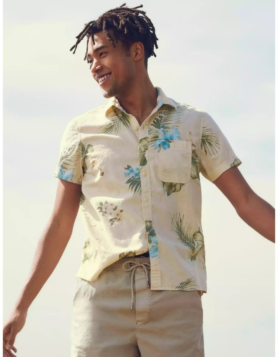 Hauts Flanelle American Eagle AE Tropical Button-Up Resort Shirt Blanche Menthe Homme | MRB-17119139